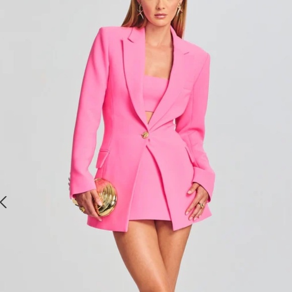 Retrofete Jackets & Blazers - Retrofete-Hot Hyper Pink Kristen Designer Blazer Jacket